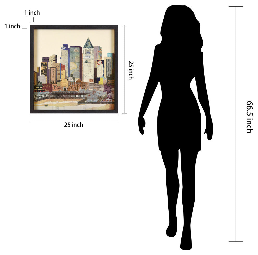 "New York Skyline ABC" Dimensional Collage Wall Art Framed Under Glass