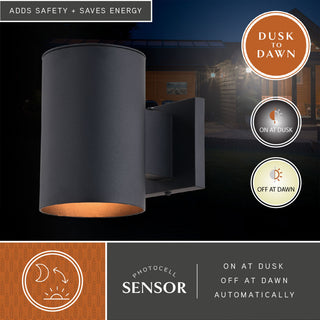 Chiasso Aluminum Cylinder 1 Light Dusk to Dawn Black Outdoor Wall Lantern