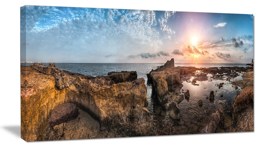 "Beach With Ancient Ruins Panorama" Landscape Wall Art Canvas Print, 40"x20"