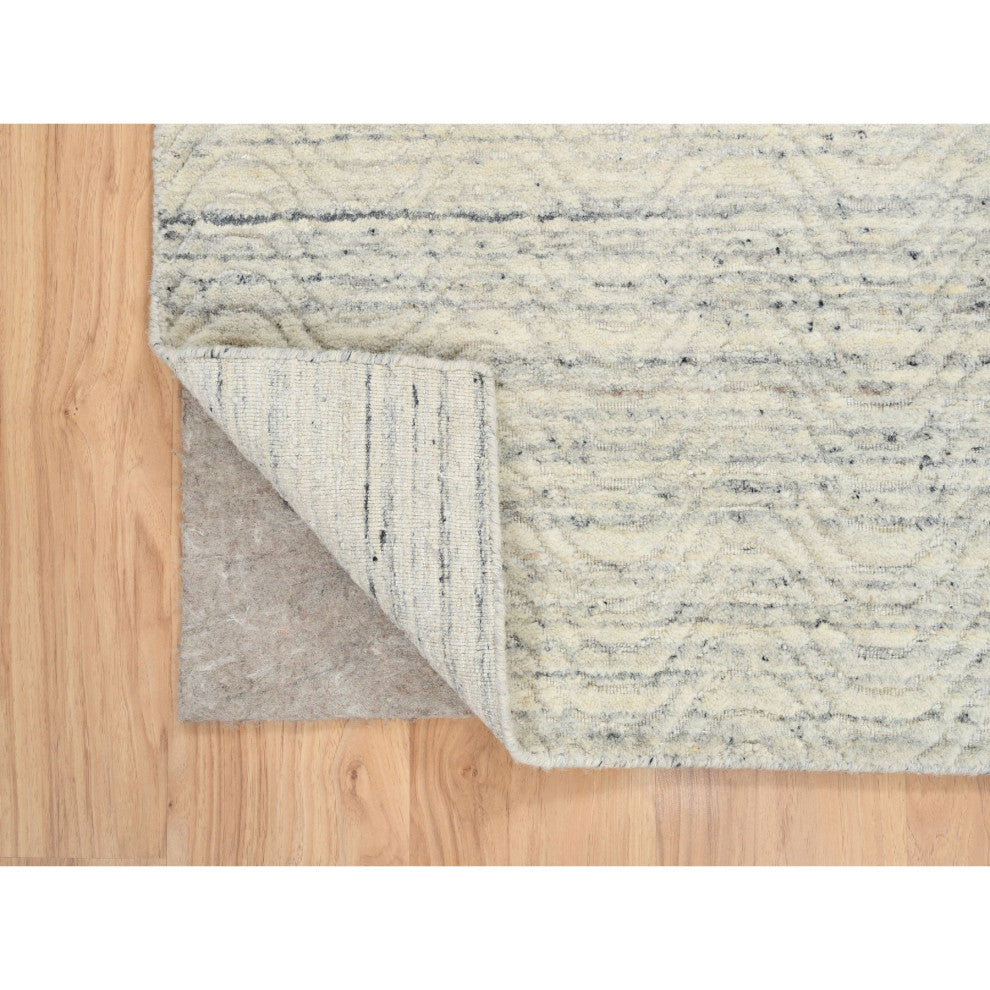 Beige Hand Loomed Variegated Textured Modern Design Wool Runner Rug, 2'6"x7'10"