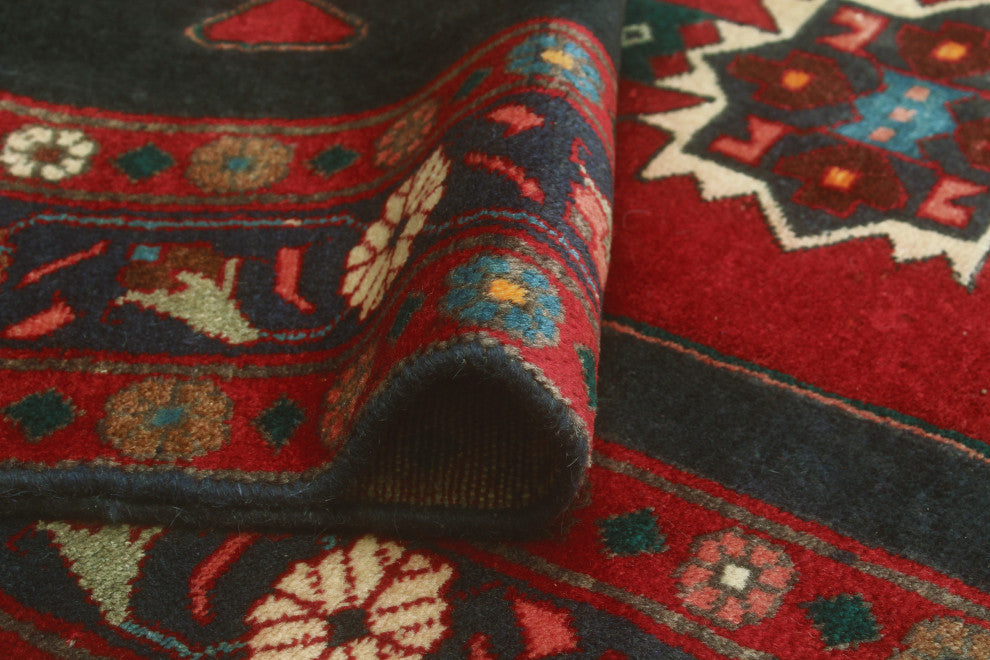 Fine Vintage Distressed Vidal Charcoal/Red Runner, 3'6 x 9'11