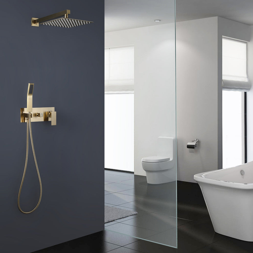 Pressure Balanced Shower System with Rough-In Valve & 10Inch Showerhead, Brushed