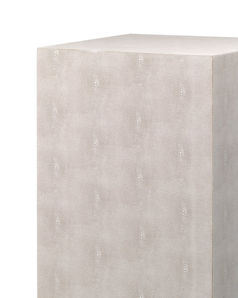 Elegant Faux Shagreen Square Block Accent Table Ivory Cube Contemporary Pedestal