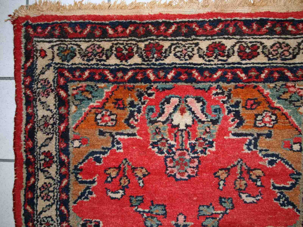 Handmade vintage Persian Hamadan runner 2.6' x 6.3' (81cm x 194cm) 1960s