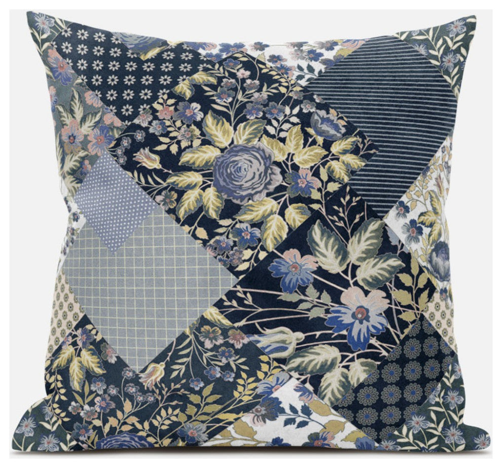 20" Black Yellow Floral Zippered Suede Throw Pillow