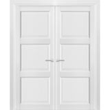 French Double Panel Interior Doors with Hardware|Lucia 2661 White Silk -72x80
