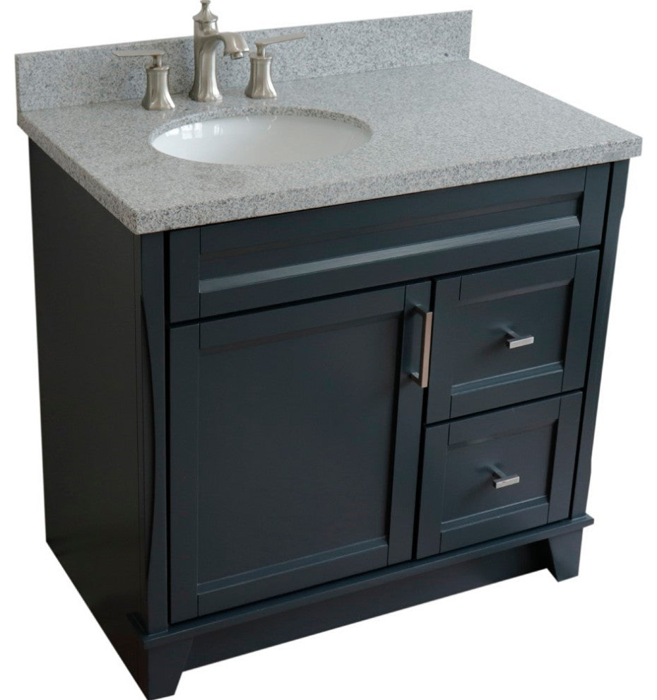 37" Single Sink Vanity, Dark Gray Finish With Gray Granite