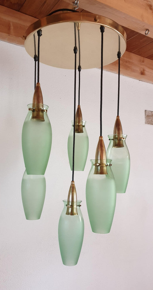 Brass and Glass Italian Mid-Century Modern Flush Mount, Arredoluce