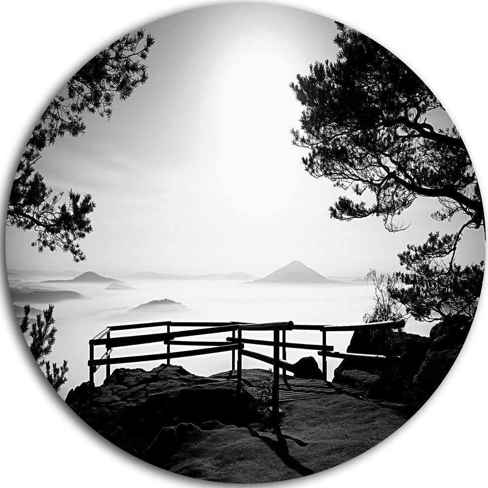 Full Moon Autumn Midnight In Black, Landscape Round Metal Wall Art, 36"