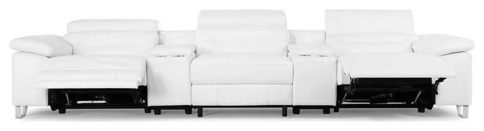 Monaco Reclining Leather Sofa with Console, White