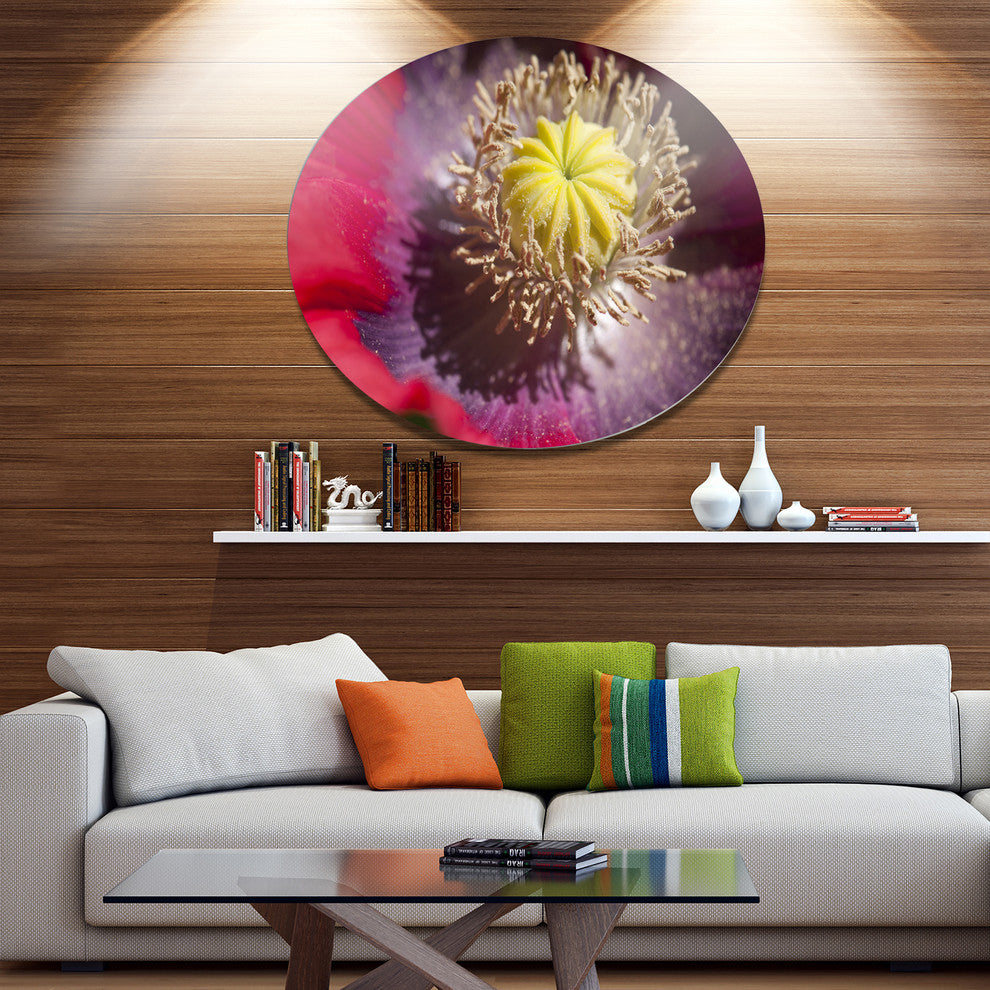 Colorful Opium Poppy Flower Photo, Flowers Round Metal Wall Art, 23"