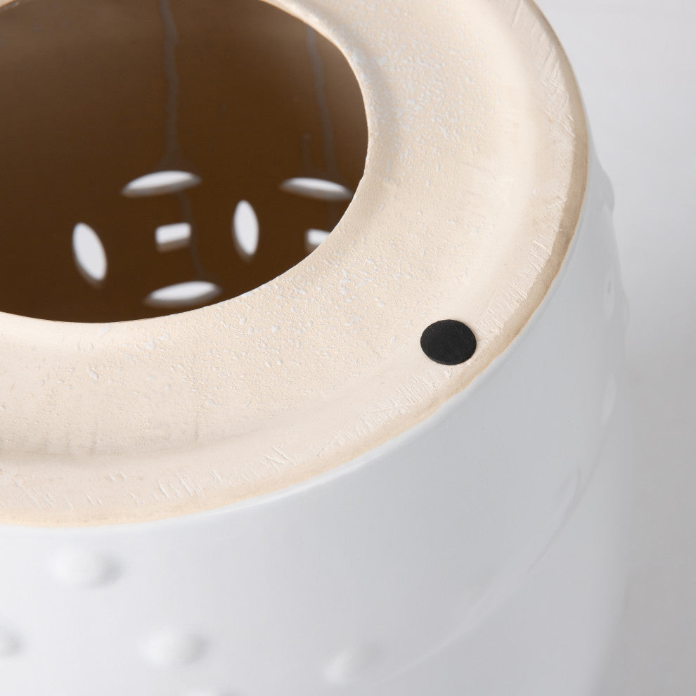 Double-Medallion Ceramic Indoor/Outdoor Garden Stool/Table in Optic White