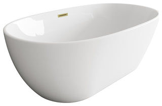 Aaron 59" Soaking Bathtub, Glossy White With Brushed Gold Trim