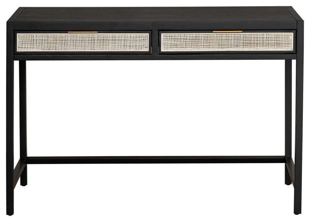 Rattan Desk, Black; Beige