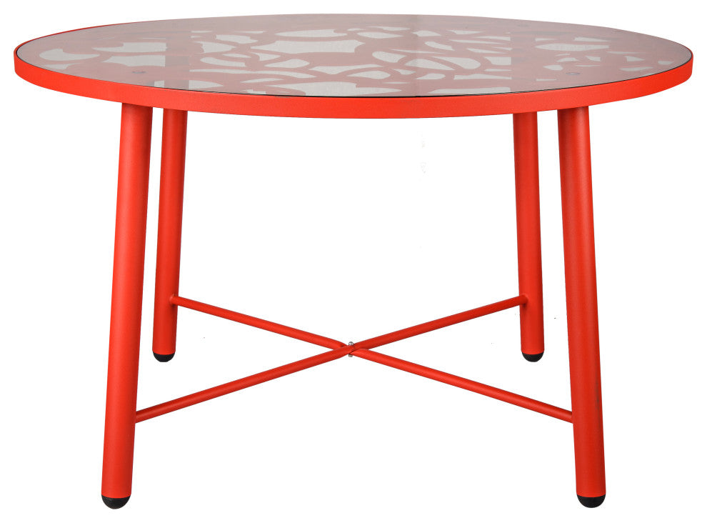 Leisuremod Devon 7-Piece Aluminum Dining Set With Table and 6 Chairs, Red