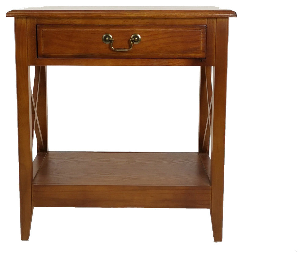 Transitional Style Nightstand with 1 Drawer and X Shape Sides, Brown