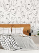 Minimalist Face Line Art Mural Peel and Stick Vinyl Wallpaper, Black, 24x108