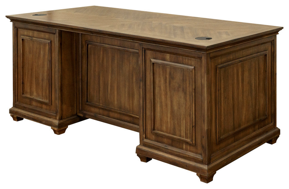 Traditional Wood Double Pedestal Executive Desk Fully Assembled Brown