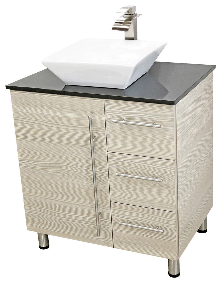 Windbay 30" Free Standing Vanity, Tan, Black Stone Countertop