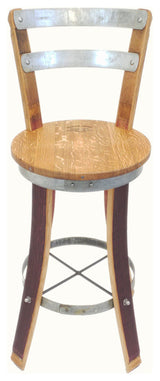 Wine Barrel Swivel Top Stool With Backrest, 30"
