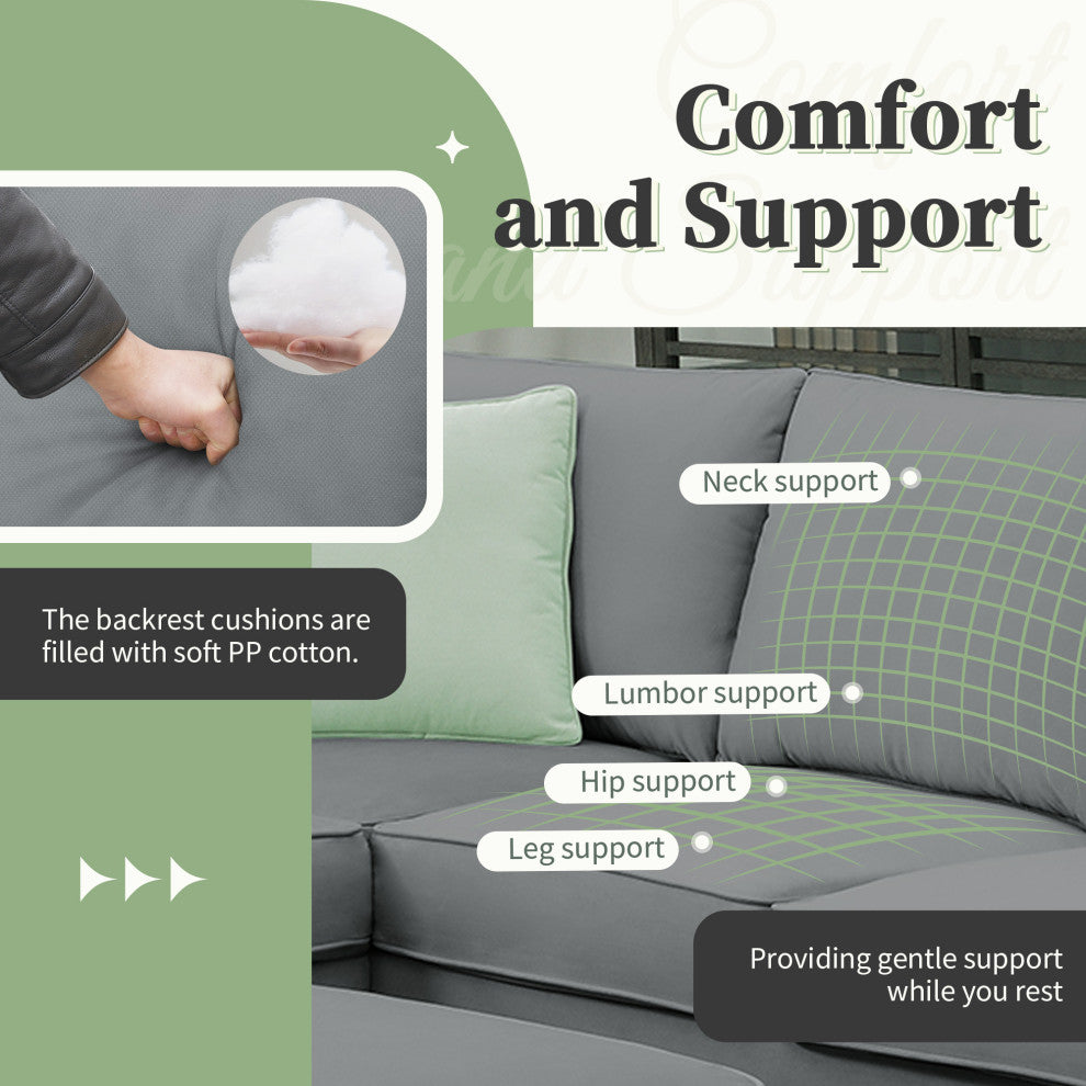 7-Seat Fabric Modular Sectional Sofa Couch Set with Ottoman and Pillows, Grey