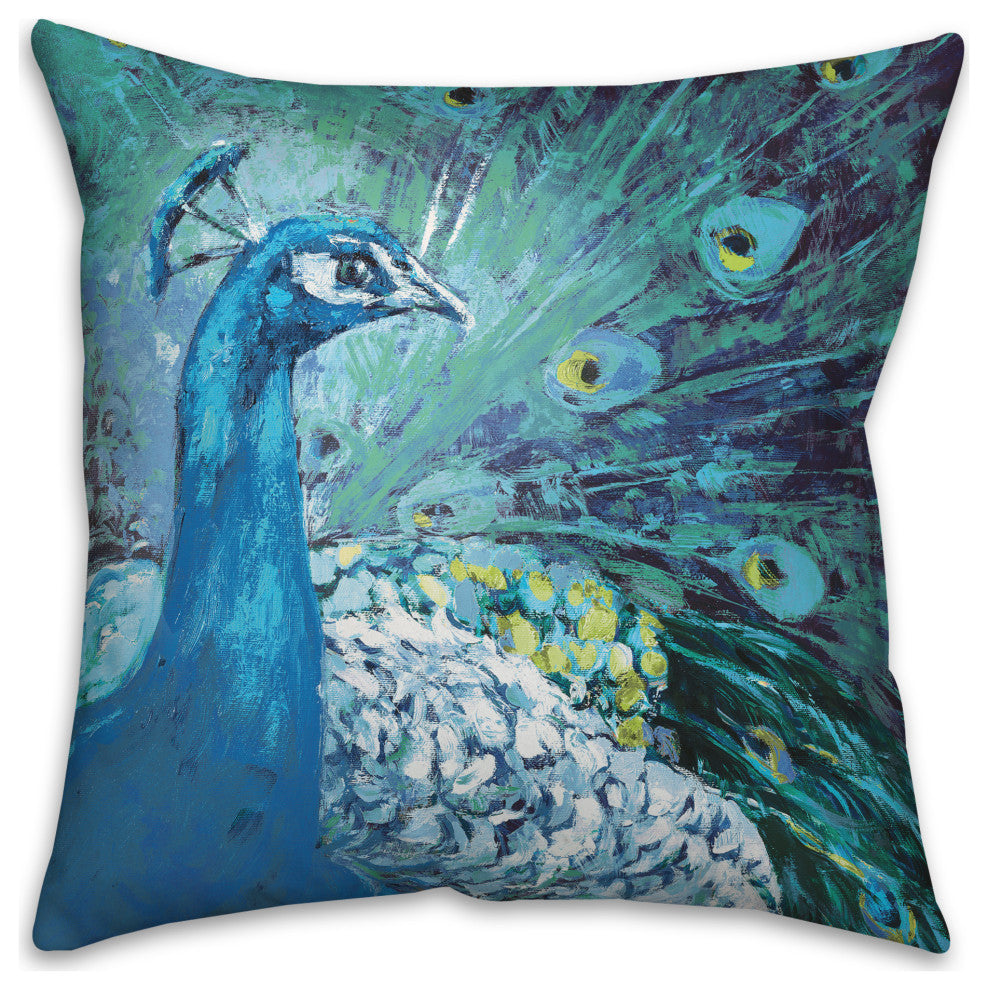 Colorful Painted Peacock 2 18x18 Spun Poly Pillow