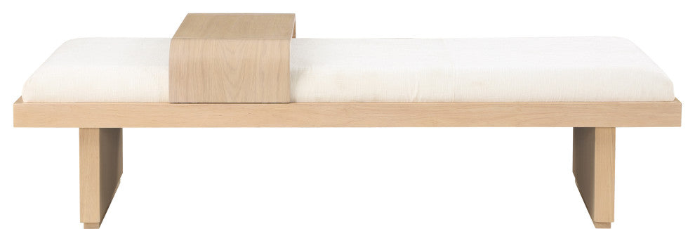Arlington Chenille Fabric Upholstered Bench, Cream, Natural Finish