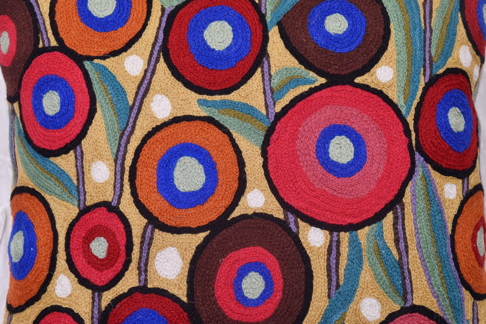 Yellow Floral Poppy Pillow Cover Floral Chair Pillowcase Hand Embroidered 18x18