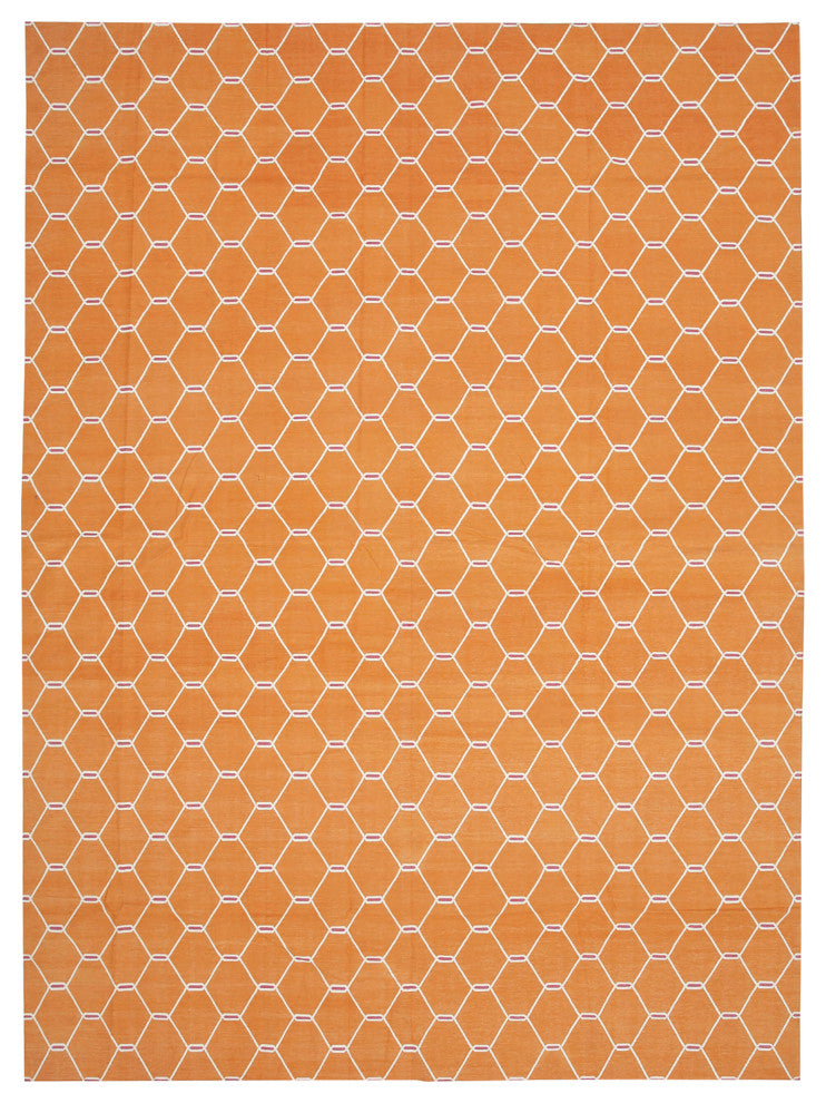 Rug N Carpet - Handmade Wool 10' 2'' x 13' 10'' Modern Design Dhurrie Kilim Rug