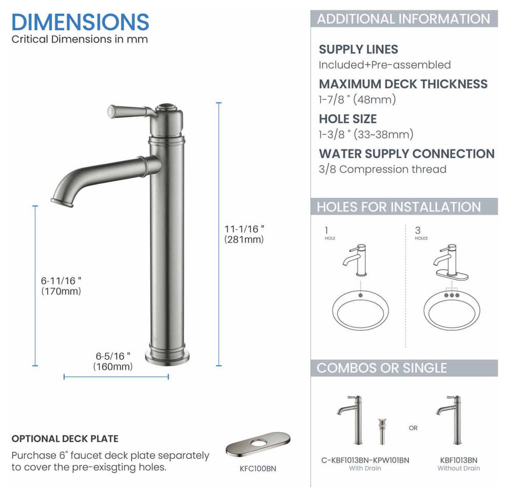 Victorian Brass Single Hole Bathroom Vessel Sink Faucet KBF1013, Brush Nickel