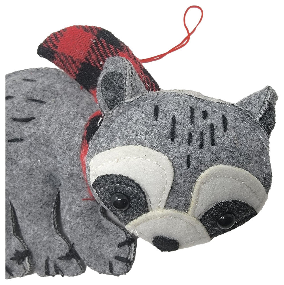 Cute Hand Crafted Plush Felt Ornament Woodland Animal 7 in Large, Raccoon