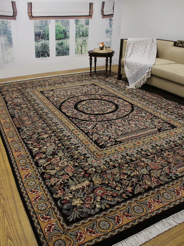 Pak-Persian Zarqa Black Rug, 8''11x12''10