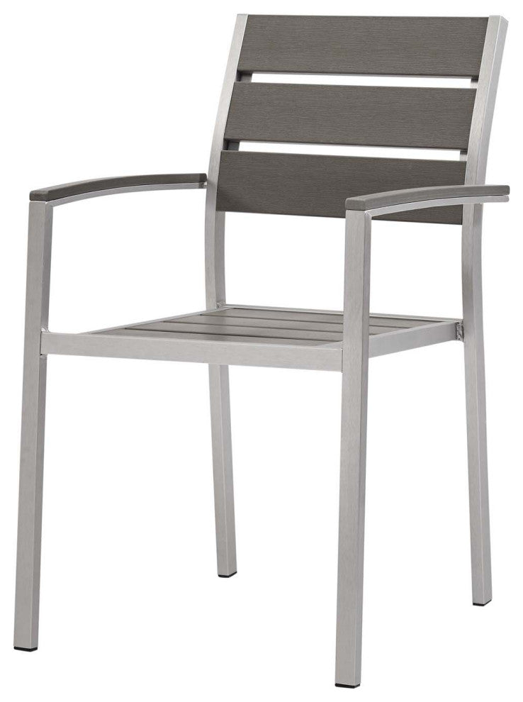 Side Dining Chair Armchair, Set of 2, Aluminum, Metal, Silver Gray, Outdoor
