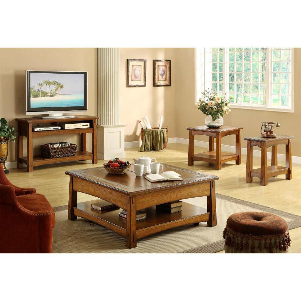 Riverside Furniture Craftsman Home Wood Chairside Table in Americana Oak