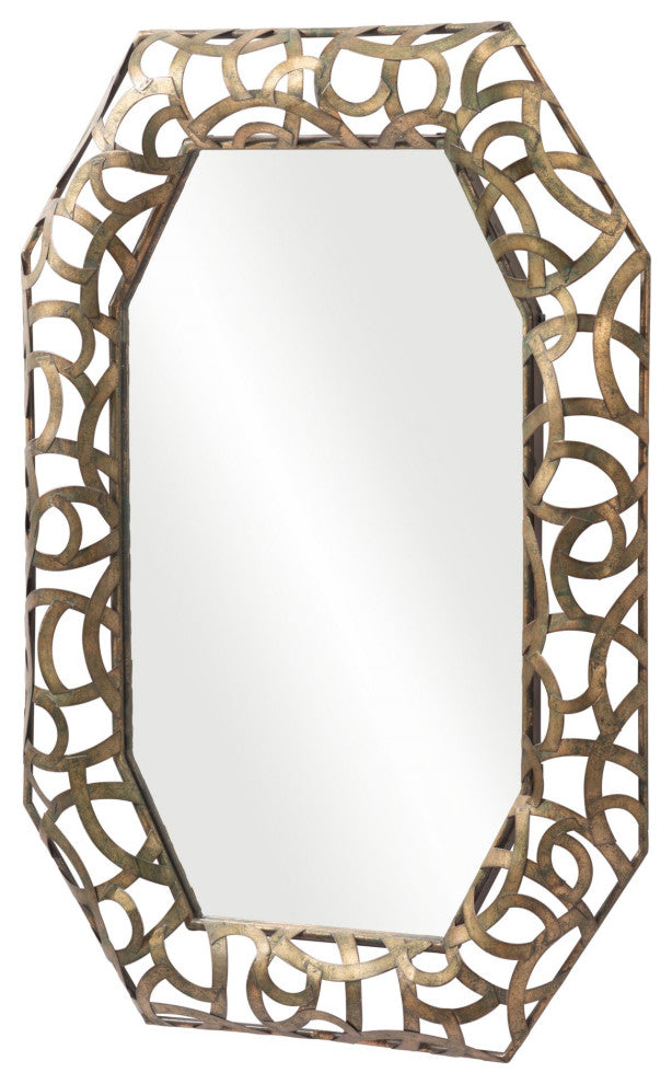 Frame Wall Mirror, Glass, Steel Metal, Antique Gold, Bedroom Living