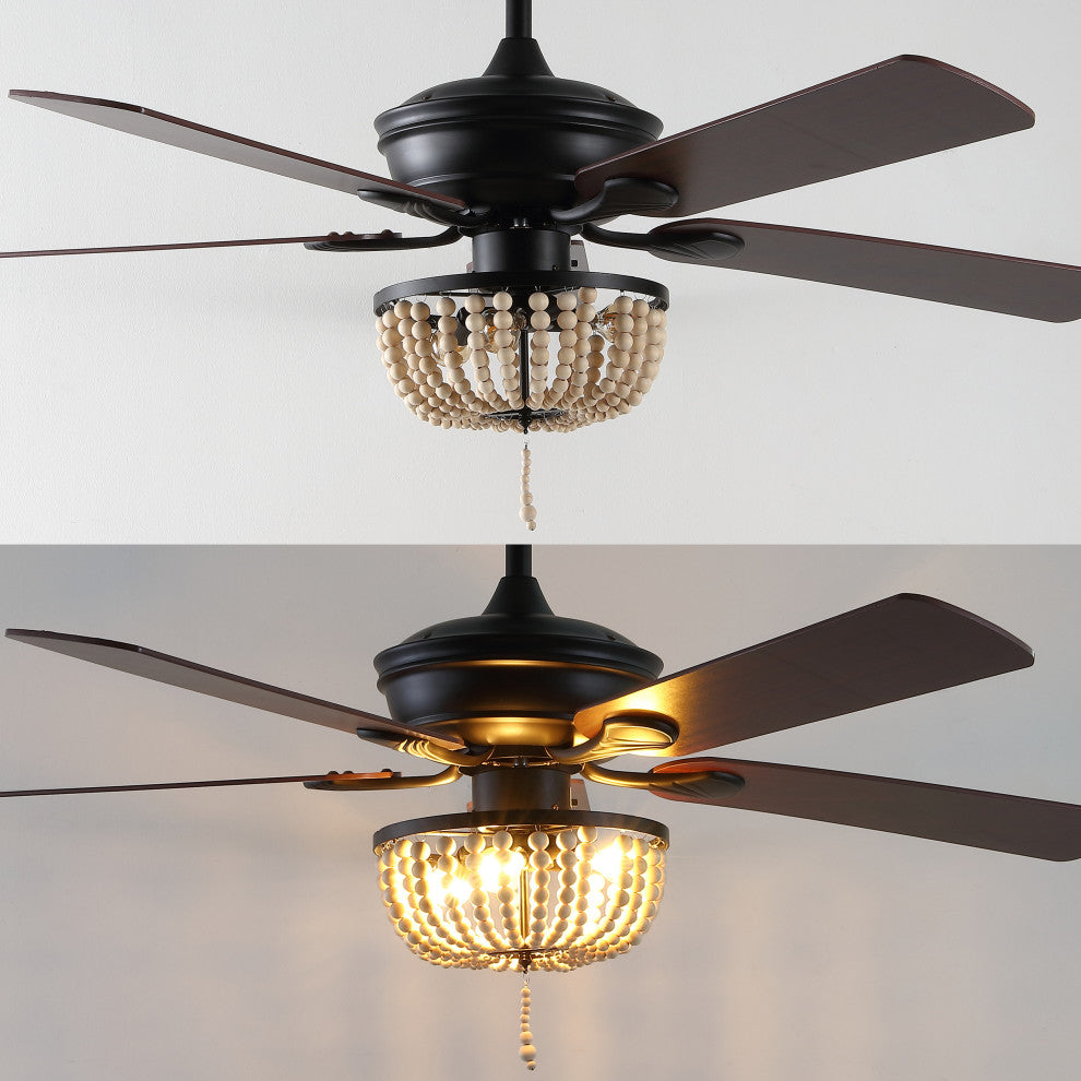 Erin 52" 3-Light LED Ceiling Fan, Iron/Wood Beads, Remote/App Control, brown