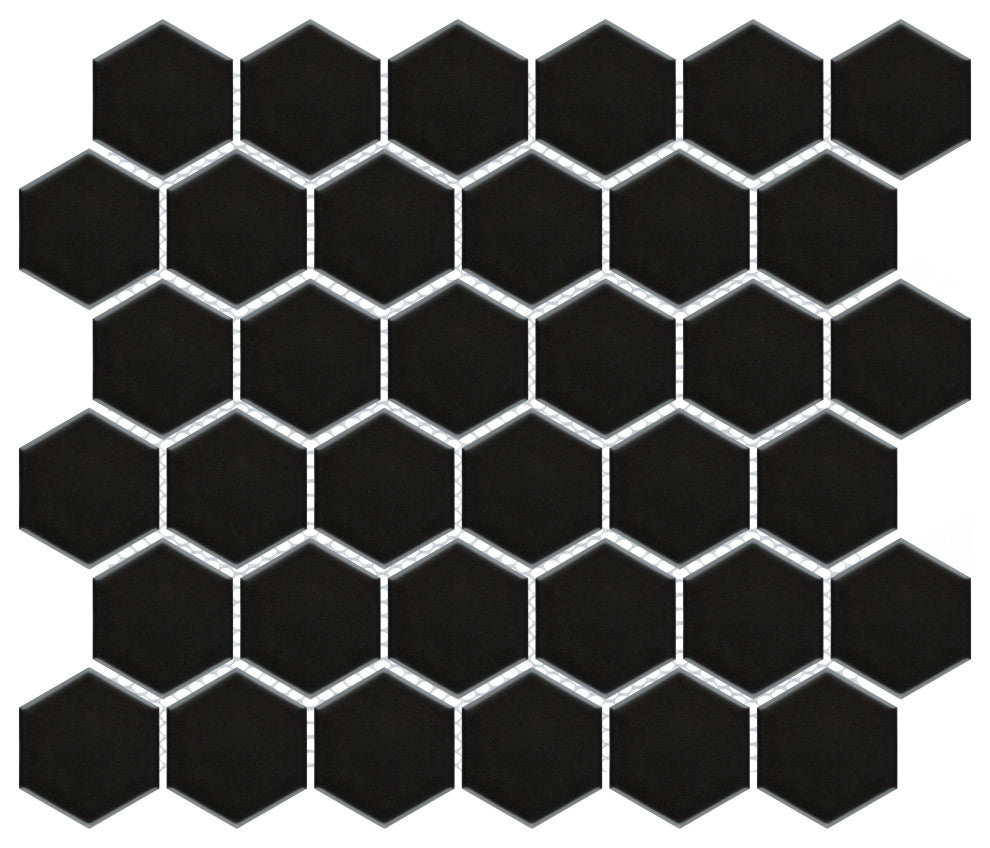 Metro 2" Hex Matte Black Porcelain Floor and Wall Tile