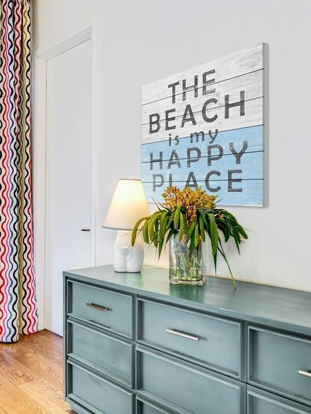 "Beach Is My Place" Painting Print on White Wood, 32"x32"
