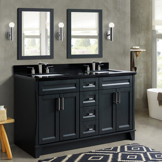 61" Double Sink Vanity, Dark Gray Finish And Black Galaxy Granite