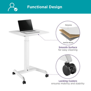 Mobile Pedal Controlled Height Adjustable Sit Stand Desk, Compact Size, White