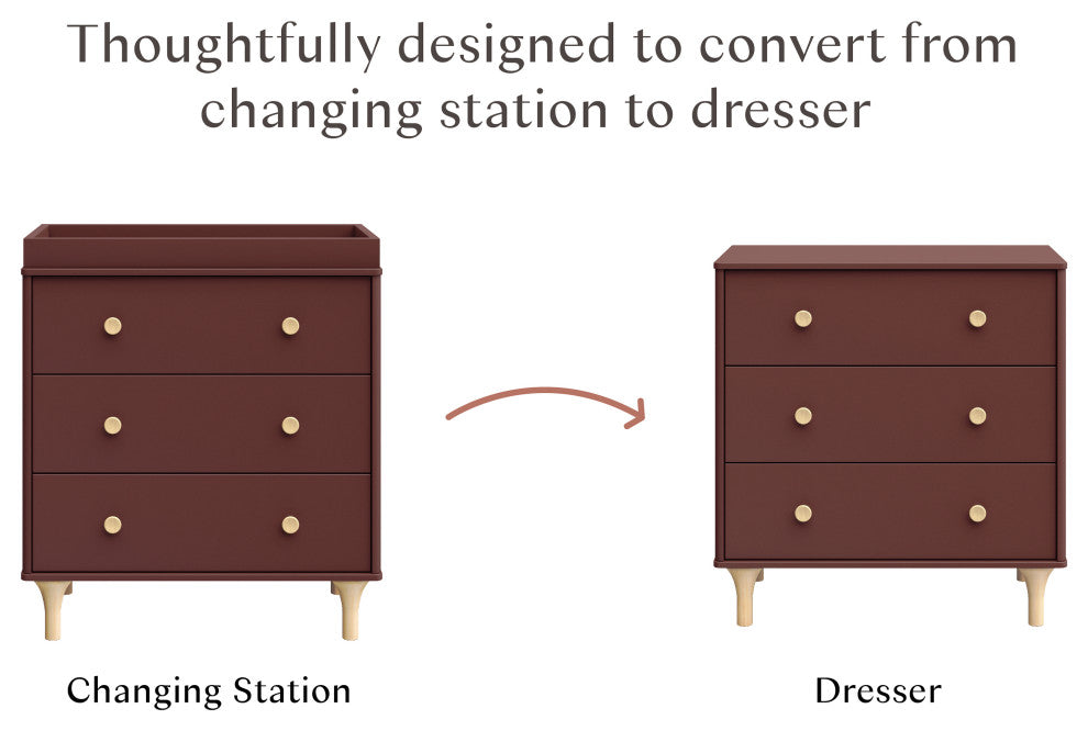 Lolly 3-Drawer Changer Dresser With Removable Changing Tray, Crimson