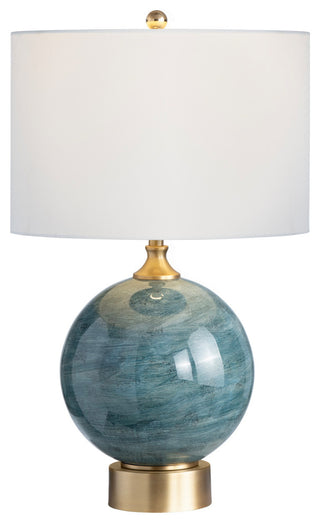 25"H Teal Glass Table Lamps With White Drum Shade