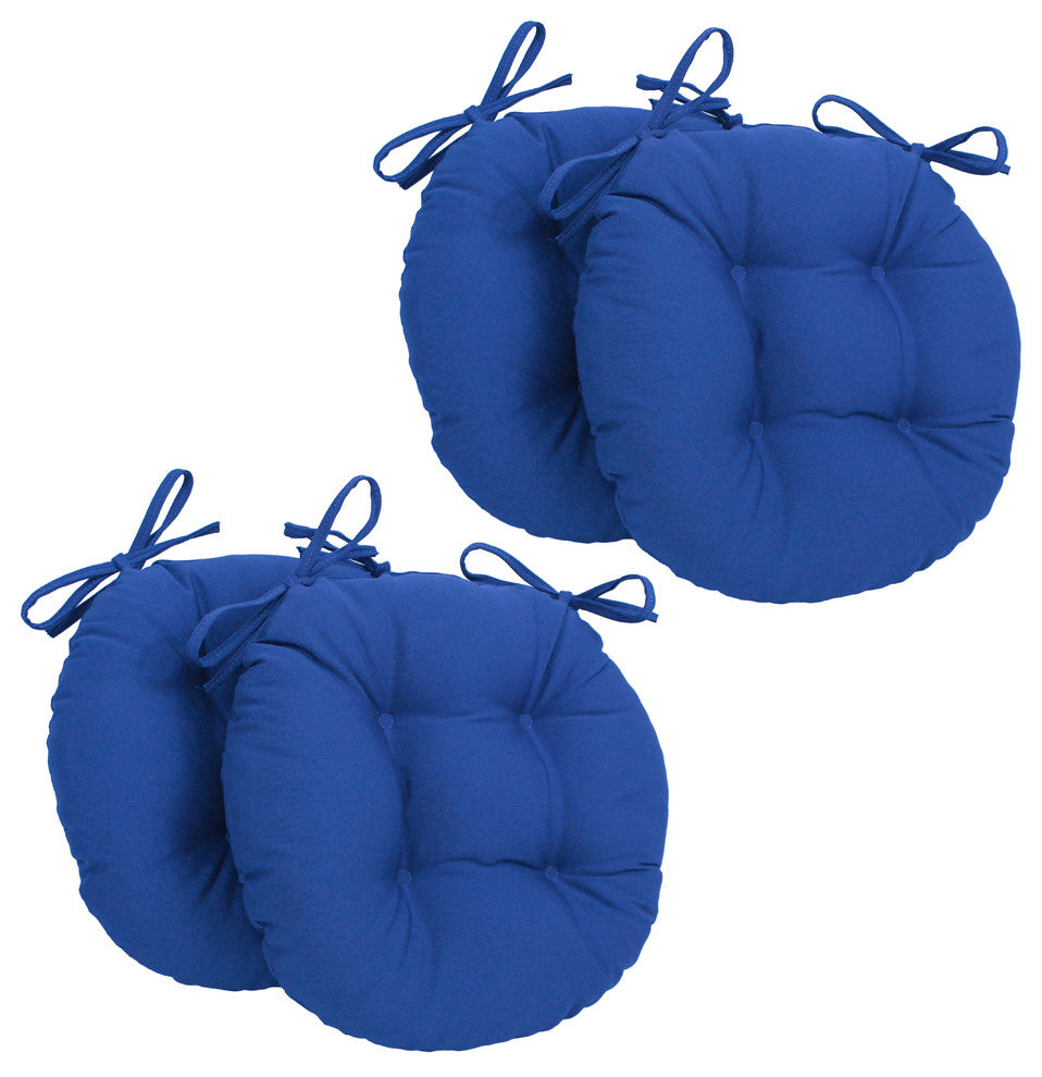 16" Solid Twill Round Tufted Chair Cushions, Set of 4, Royal Blue