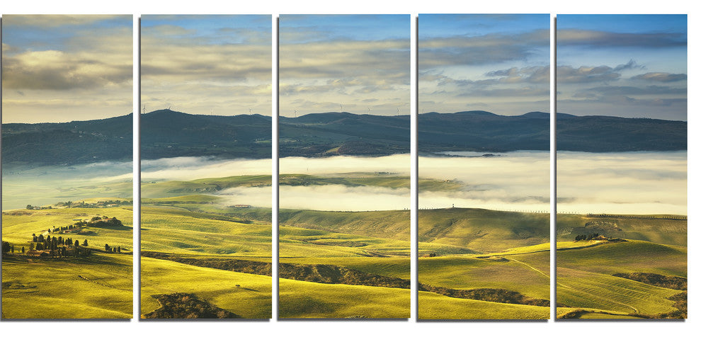 "Tuscany Farmland And Green Fields" Landscape Wall Art Print, 5 Panels, 60"x28"