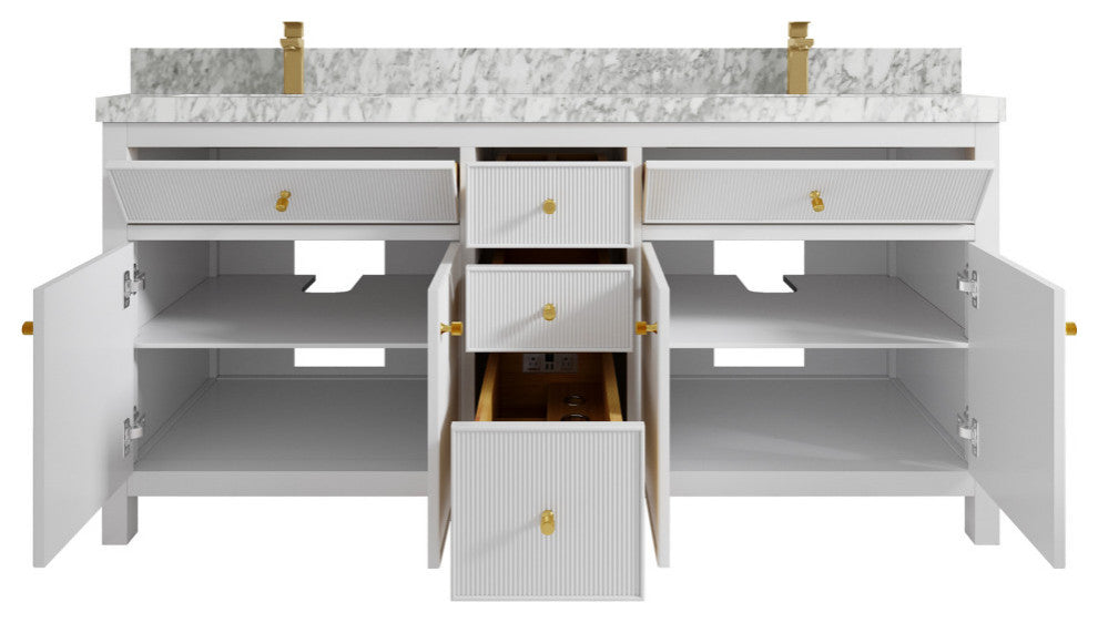 Sonoma 72 Double Sink Reeded Bath Vanity in White 2" Carrara Marble