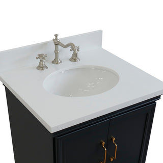 25" Single Vanity, Dark Gray Finish With Engineered Stone Top And Oval Sink
