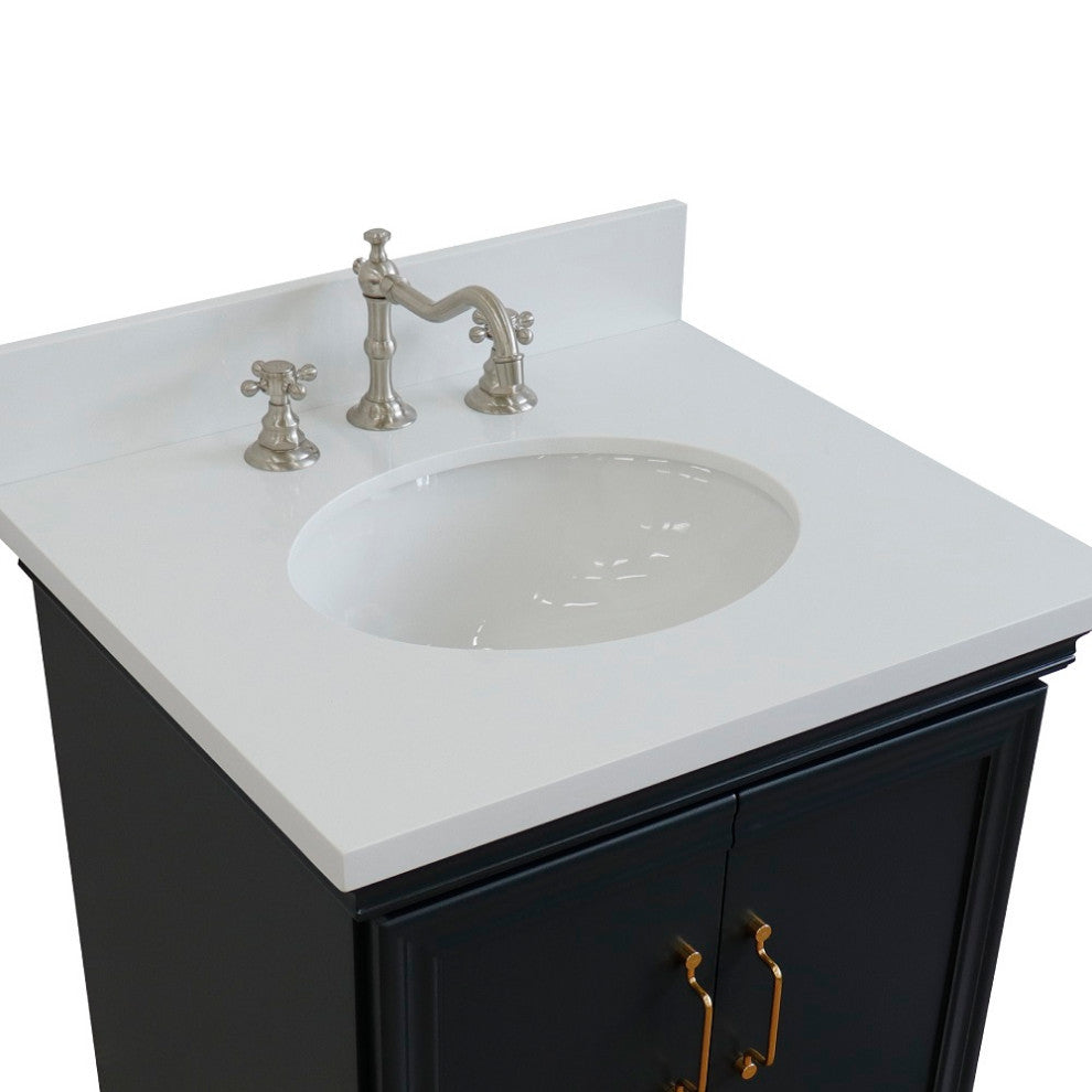 25" Single Vanity, Dark Gray Finish With Engineered Stone Top And Oval Sink