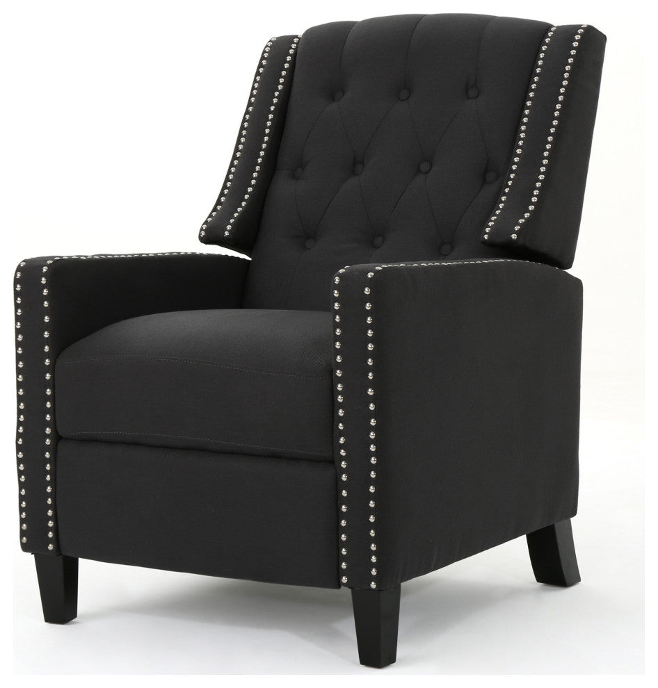 GDF Studio Ingrid Tufted Back Fabric Recliner Chair, Dark Charcoal