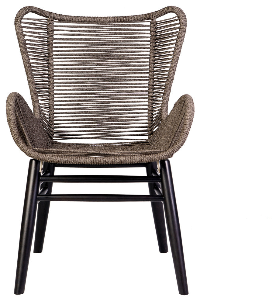 Fanny Outdoor Patio Dining Chair, Dark Eucalyptus Wood and Truffle Rope