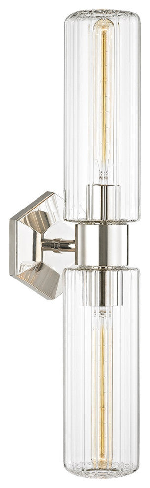 Roebling 2 Light Wall Sconce, Polished Nickel Finish, Clear Glass